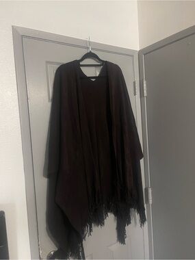 Black Fringe Open Front Shawl Cardigan